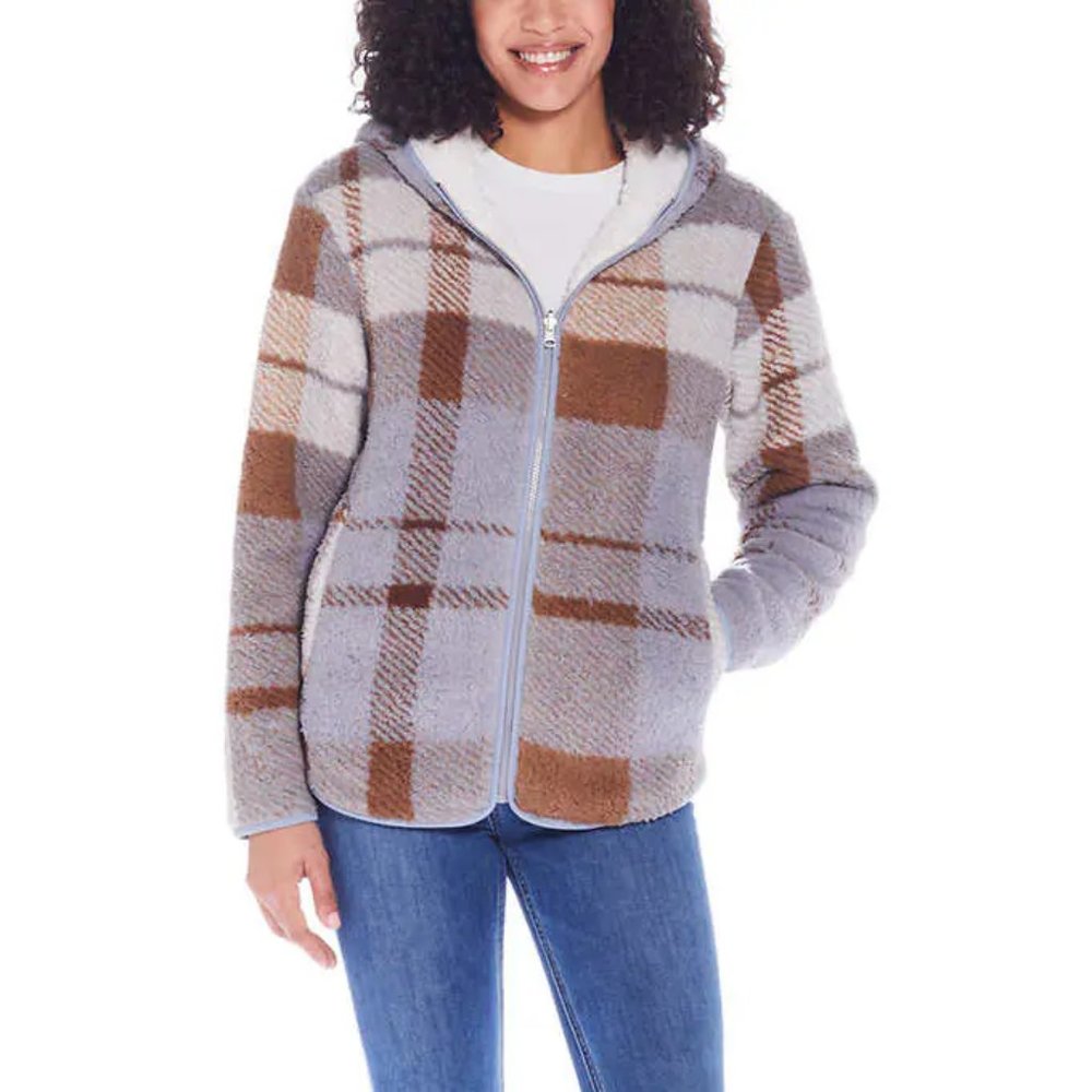 NWT Weatherproof Vintage Women Reversable Sherpa Hoodie Jacket Size L $80 FFF341